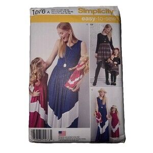 Simplicity Pattern Matching Mother-Daughter-18" Doll Dress Maxi Hi-Low 3-8/XS-XL